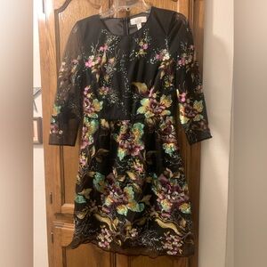 Belle Badgley Mischka Black Dress with Floral Embroidery & Sequins - size 4